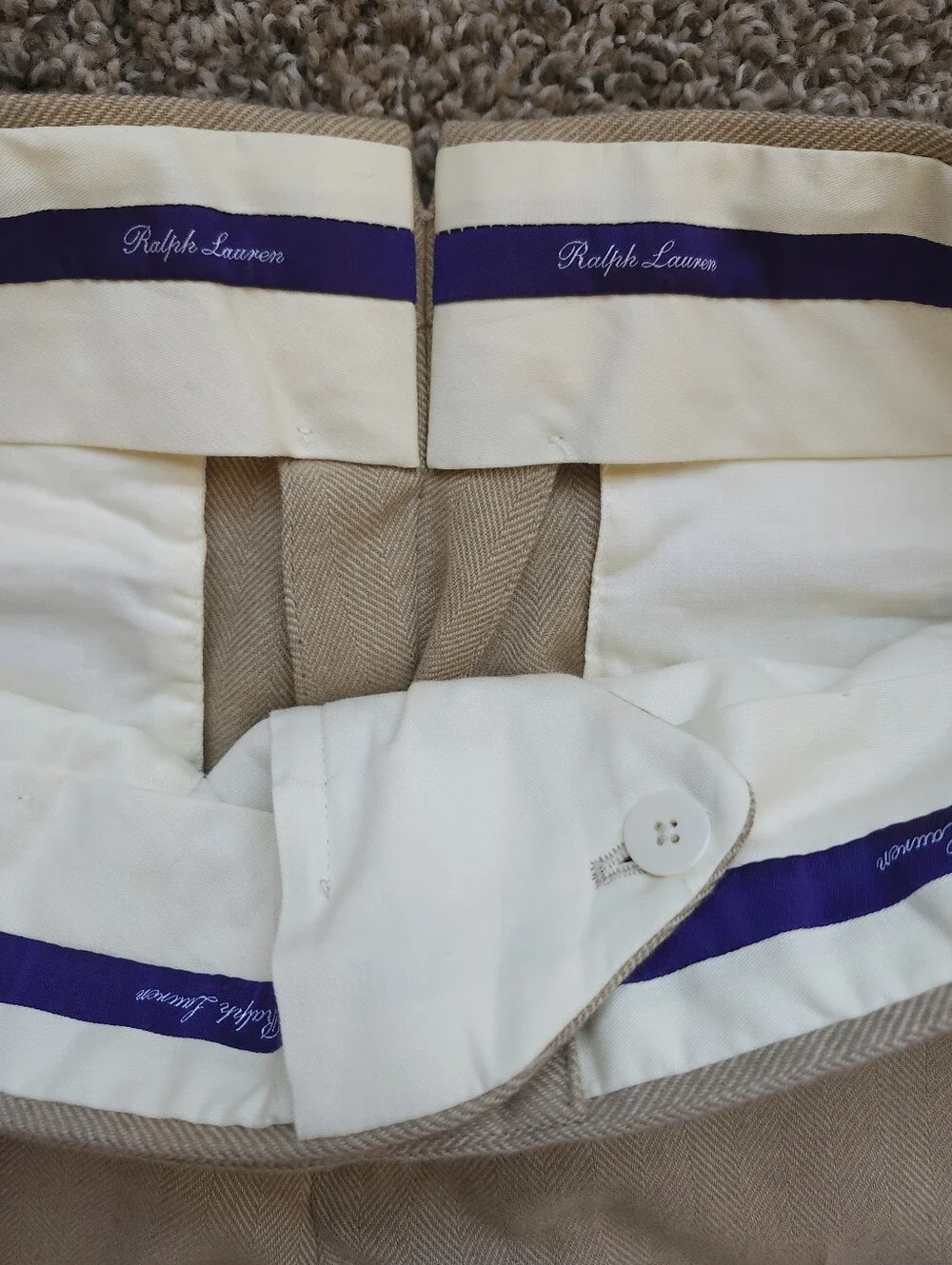 Ralph Lauren Purple Label Mens Gregory Hand Tailored Silk Wool Pants 32x35 Tan